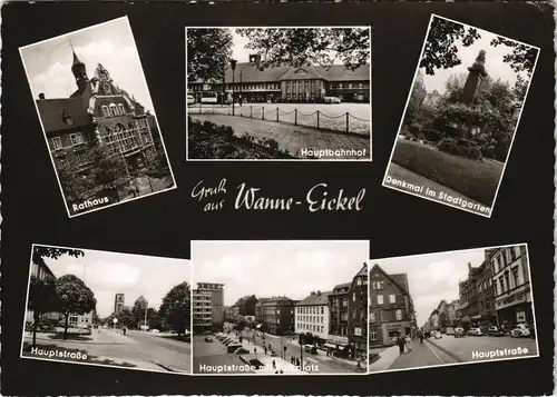 Ansichtskarte Wanne-Eickel-Herne MB; Rathaus, Bahnhof, Hauptstraße 1963