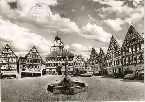 Ansichtskarte Herrenberg Marktplatz , VW-Käfer 1969