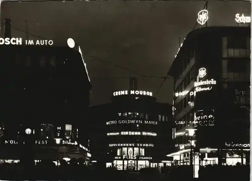 Ansichtskarte Düsseldorf Corneliusplatz bei Nacht Leuchtreklame 1963