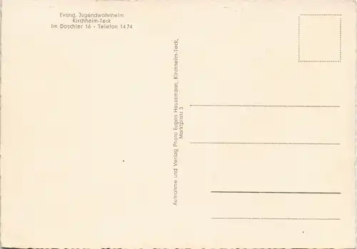 Ansichtskarte Kirchheim unter Teck Evang. Jugendwohnheim 1967