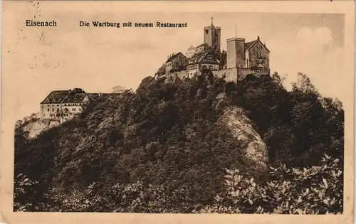 Ansichtskarte Eisenach Wartburg mit neuem Restaurant, Panorama 1915