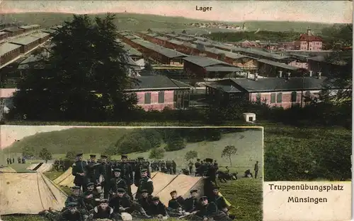Münsingen (Württemberg) Truppenübungsplatz Barraken u. Soldaten vor Zelt 1913