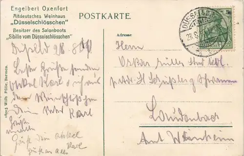 Ansichtskarte Düsseldorf Düsselschlößchen - innen 1913