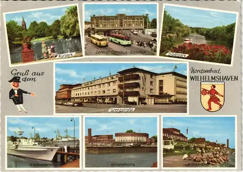 Wilhelmshaven Mehrbild-AK mit ZOB, Grenzstrasse, Strandhalle uvm. 1964