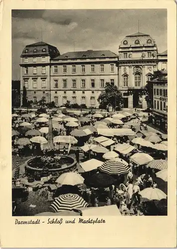 Ansichtskarte Darmstadt Marktplatz, Markttreiben 1953