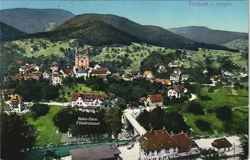 Ansichtskarte Forbach (Baden) Stadt Bahnhofshotel gel. Bahnpost 1915