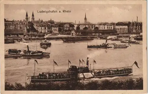 Ansichtskarte Ludwigshafen Dampfer und Stadt 1919