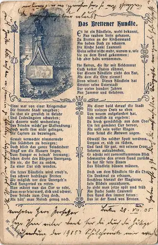 Ansichtskarte Bretten Text AK - Das Brettener Hundle 1906
