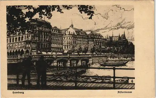 Ansichtskarte Hamburg Alsterdamm Partie, Künstlerkarte 1920