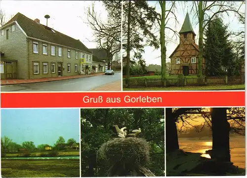 Ansichtskarte Gorleben Edeka-Markt, Kirche, Umland 1979