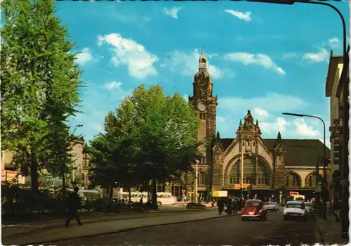 Ansichtskarte Krefeld Crefeld Bahnhof, VW Käfer 1962