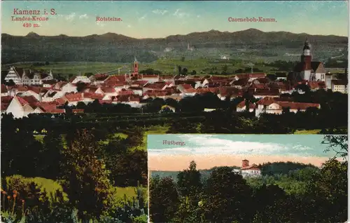 Ansichtskarte Kamenz Kamjenc 2 Bild: Stadt und Hutberg 1913