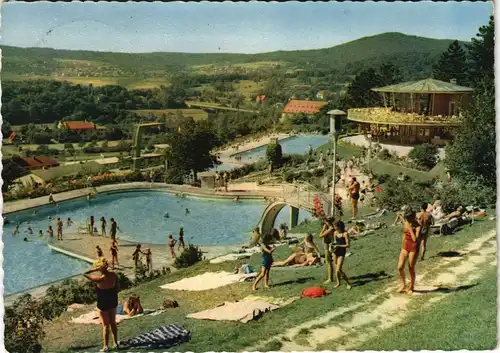 Ansichtskarte Bad Kissingen Schwimmbad Freibad belebt, Badegäste 1960