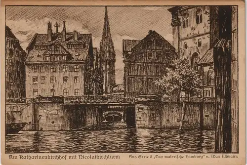 Ansichtskarte Hamburg Katharinenstrassenfleet, Künstlerkarte 1913
