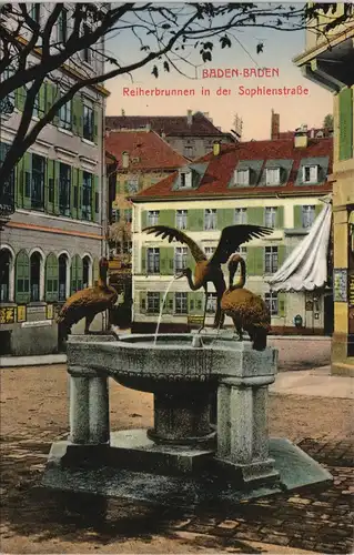 Ansichtskarte Baden-Baden Reiherbrunnen in der Sophienstraße 1910