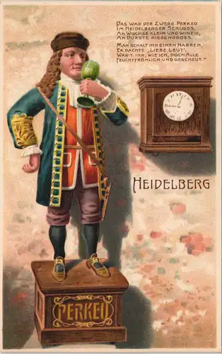 Ansichtskarte Heidelberg Künstlerkarte mit Zwerg Perkeo im Schloss 1910