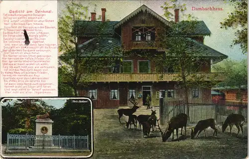 Thale (Harz) Dambachhaus mit Gedicht am Denkmal 1908   gel mit Stempel THALE