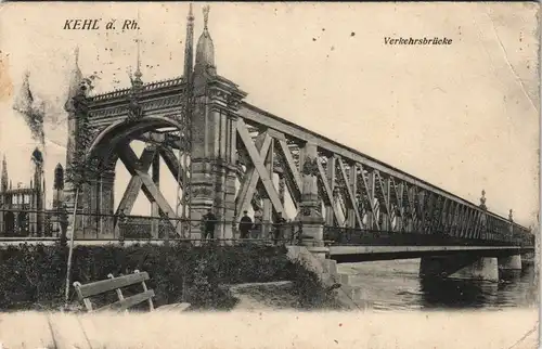 Ansichtskarte Kehl (Rhein) Verkehrsbrücke Brücke über den Rhein 1908
