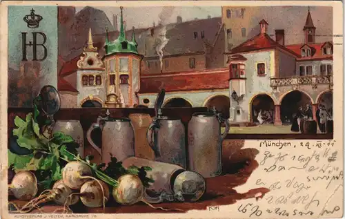 Ansichtskarte München Künstlerkarte Hofbräuhaus Bierseidel 1911