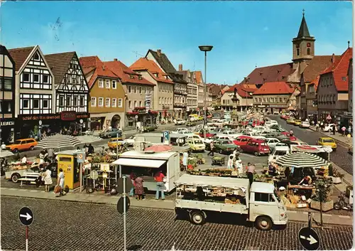 Bad Neustadt a.d. Saale Marktplatz, Verkaufsstände, Auto Parkplatz 1980