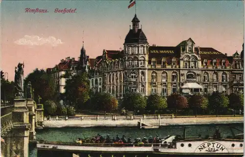 Ansichtskarte Konstanz Schiff NEPTUN am Seehotel See-Hotel 1910