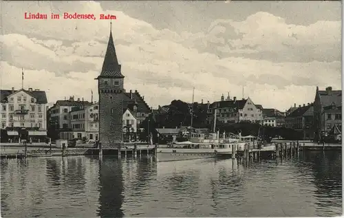 Ansichtskarte Lindau (Bodensee) Partie am Hafen Bodensee Schiff 1910