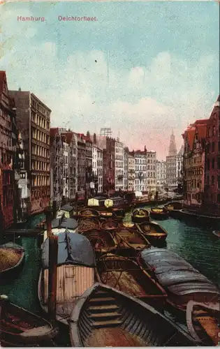 Hamburg Deichtorfleet Fleet Partie mit kleinen Schiffen, Barkassen 1910