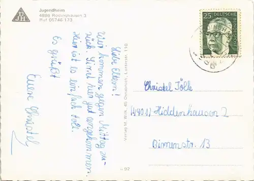 Ansichtskarte Rödinghausen DJH Jugendheim (Jugendherberge) 1965