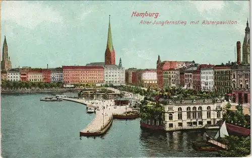 Ansichtskarte Hamburg Alter Jungfernstieg Alsterpavillon 1910