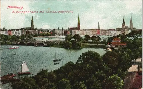 Ansichtskarte Hamburg Lombardsbrücke a.d. Außenalster 1910