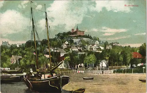 Ansichtskarte Blankenese-Hamburg Strand und Blick auf Süllberg 1910