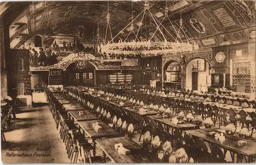 Ansichtskarte München Hofbräuhaus, Festsaal, Innenansicht 1913