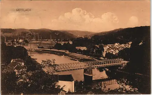 Ansichtskarte Mettlach Brücke, Stadt, Fabriken - gel. Feldpost 1914