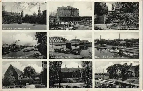 Ansichtskarte Gröba-Riesa Hafen, Plätze, Brücken 1937