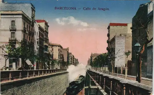 Postales Barcelona Calle de Aragon - Dampflokomotive 1913