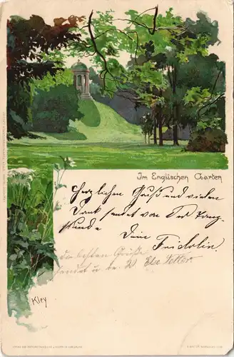 Ansichtskarte München Englischer Garten - Künstlerkarte Kley 1898
