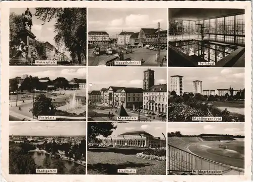 Ansichtskarte Karlsruhe Kaiserplatz, Tullabad, Mühlburger Feld 1958