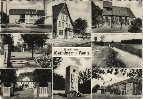 Wathlingen Mehrbild-AK u.a. Guthof, Ehrenmal, Kirche, Schule uvm. 1968