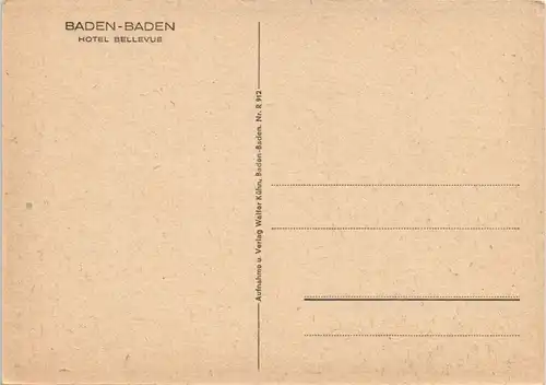 Ansichtskarte Baden-Baden Partie am HOTEL BELLEVUE 1930