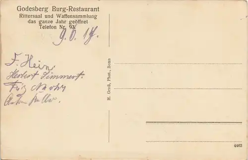 Bad Godesberg-Bonn Burg-Restaurant Rittersaal und Waffensammlung 1917