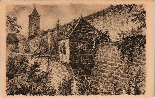 Ansichtskarte Rothenburg ob der Tauber Erker am Rödertor Künstlerkarte 1918