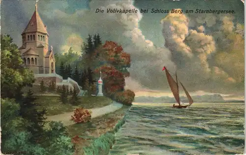 Berg (Starnbergersee) Künstlerkarte Votivkapelle am Schloss, Starnbergersee 1910