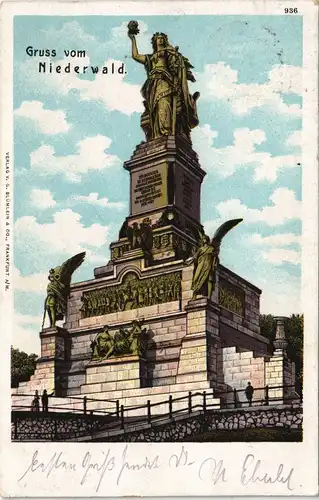 Rüdesheim (Rhein) National-Denkmal 1905   gel URACH (mit Ankunftsstempel)