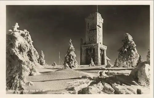 Seebach Schwarzwald verschneit mit Aussichtsturm Hornisgrinde 1925