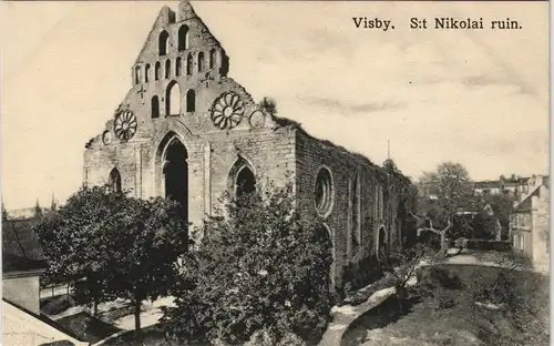 Postcard Wisby Visby St. Nikolai Ruine 1908