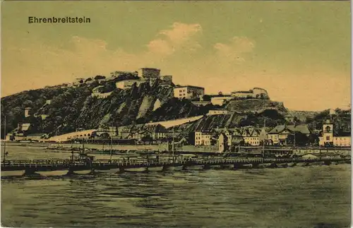 Ehrenbreitstein-Koblenz Schiffsbrücke Panorama-Ansicht Ehrenbreitstein 1910