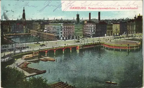 Hamburg Alster Strasse a.d. Reesendammsbrücke u. Alsterarkaden 1909