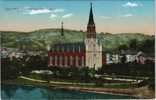 Ansichtskarte Bad Ems Panorama-Ansicht Blick auf Neue Katholische Kirche 1910