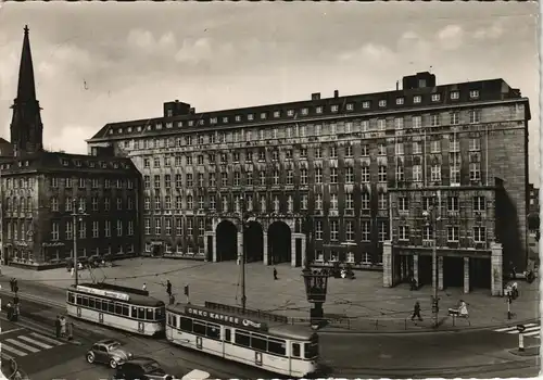 Ansichtskarte Bochum Straßenpartie am Rathaus , VW-Käfer 1961