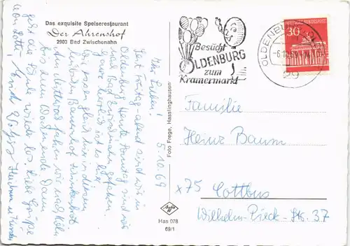 Ansichtskarte Bad Zwischenahn Gastraum - Ahrenshof 1969